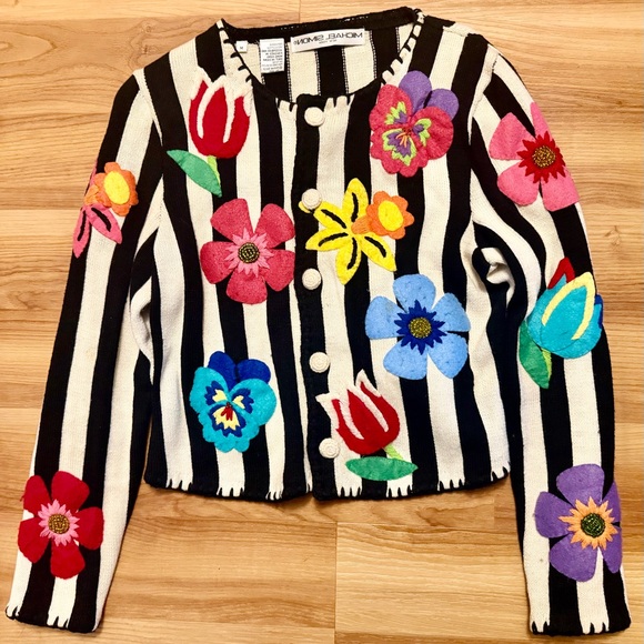 Michael Simon Jackets & Blazers - Michael Simon Black and White Striped Floral Jacket